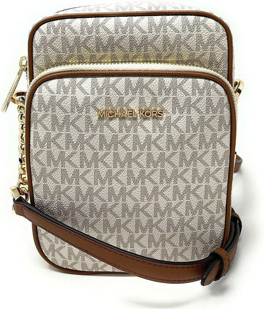 MICHAEL KORS Women's Beige Flight Bag Logo Adjustable Strap Crossbody Handbag Purse