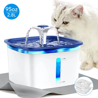 Ophanie 95oz/2.8L Pet Fountain with Anti-slip Mat, Cat Dog Water Fountain Dispenser with Smart Pump, White & Blue