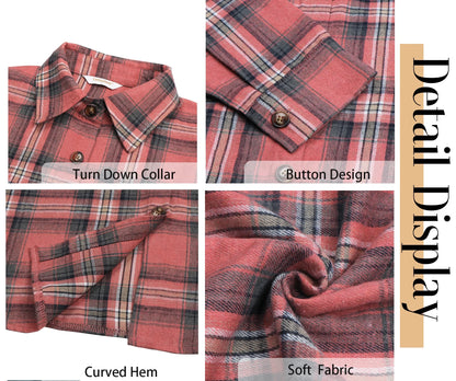 Fantaslook Plaid Flannel Shirts for Women Oversized Long Sleeve Button Down Shirts Blouses Tops