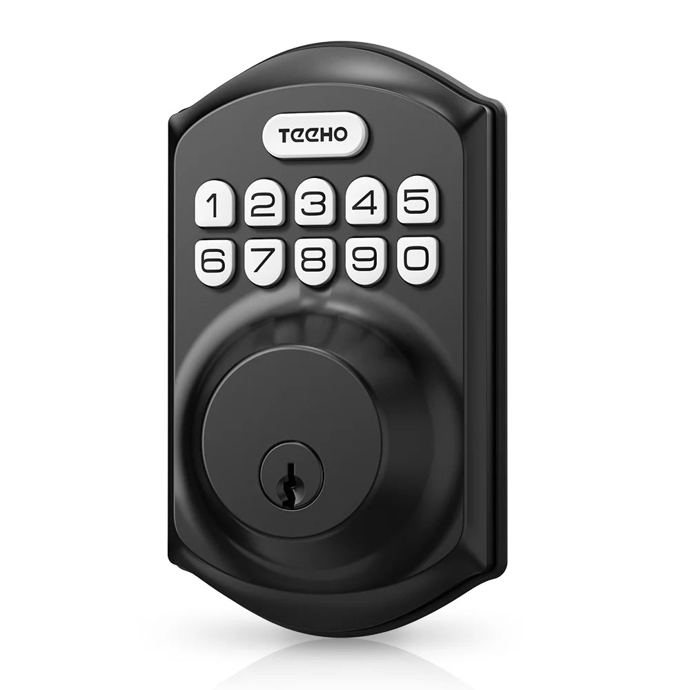 TEEHO Keyless Entry Door Lock Keypad Electronic Smart Deadbolt for Front Door Digital Lock Anti-Peeking Password, Easy Installation Matte Black Finish 1.76 Pounds