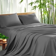 Sonoro Kate Breathable Bamboo Bed Sheet Set - Deep Pockets - 4 Piece, Queen, Dark Gray