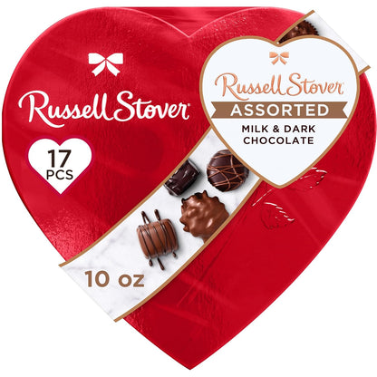 Russell Stover, Red Foil Heart, 10 Ounce - Chocolate Gift Box for Valentine's Day, Mother's Day, Anniversary and Birthdays