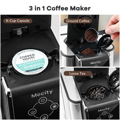 Mecity Coffee Maker 3 in 1 Single Serve Coffee Machine, Compatible with K cup Capsules, Instant Coffee Pot, Tea maker, 6,8,10 Oz Cup, Removable 50 Oz Water Reservoir, 120V 1150W