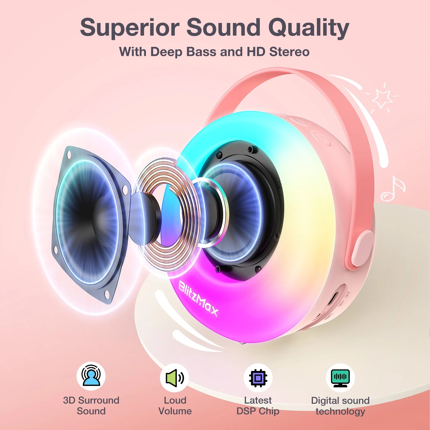 Karaoke Machine with 2 Wireless Mic, Mini Portable Bluetooth Karaoke Singing Speaker for Kids Adults