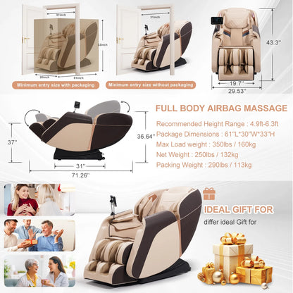 Advanabd Massage Chair, Full Body Zero Gravity Shiatsu 4D Recliner with Heated Bluetooth Foot Roller, Beige