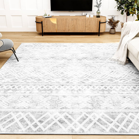 SIXHOME 5'x7' Area Rugs for Living Room Washable Rugs Boho Large Area Rug Modern Geometric Neutral Carpet and Area Rugs for Home Decor Foldable Non Slip Bedroom Rugs Gray