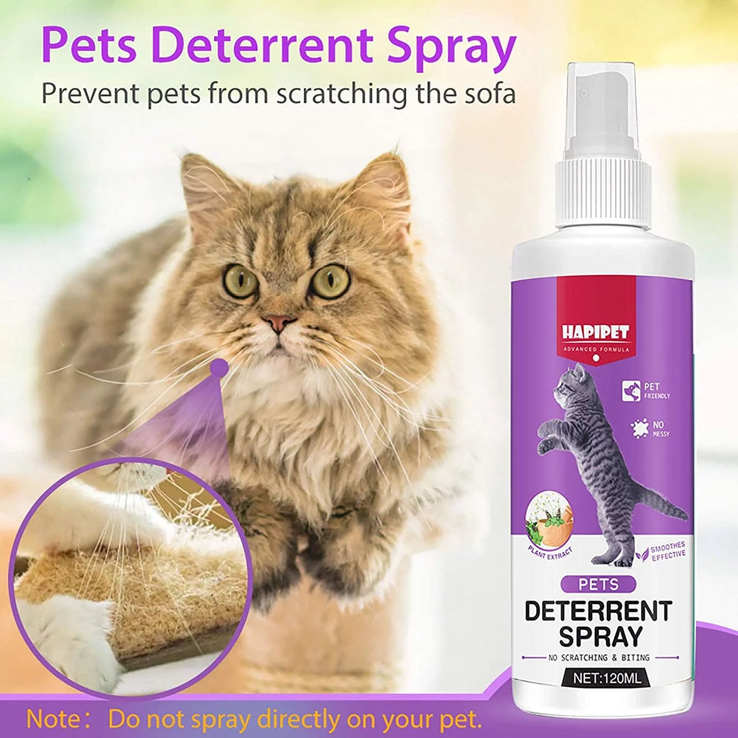 Cat Spray Deterrent, Anti-Scratch Cat Training Spray - Protects Furniture- Indoor & Outdoor Use, 120ml