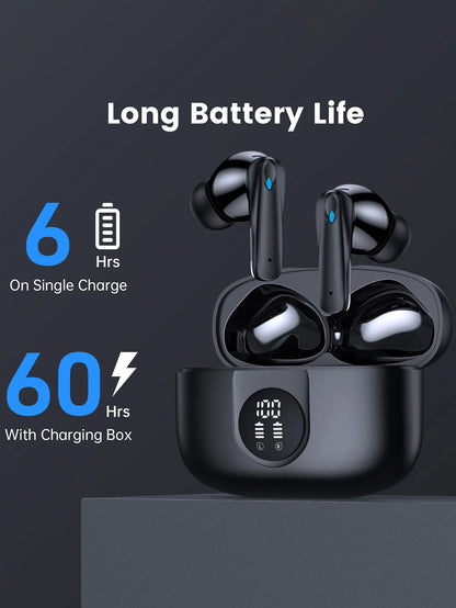 VEAT00L P91 Wireless Earbuds, Bluetooth Headphones V5.4  Stereo Ear buds with  Noise Cancelling Mics, 60H Playback Mini Case with Dual LED Display, IP7 Waterproof in-Ear Earphones for Android iOS