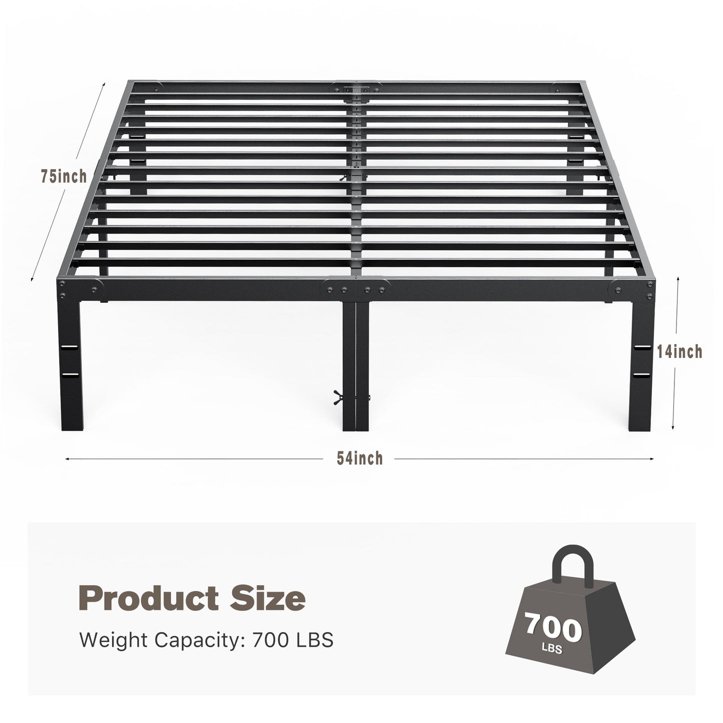 Bed Frame - Full Size Heavy Duty Platform Bed with Underbed Storage, 14-Inch High Steel Slat Support, Non-Slip Design, No Box Spring Required