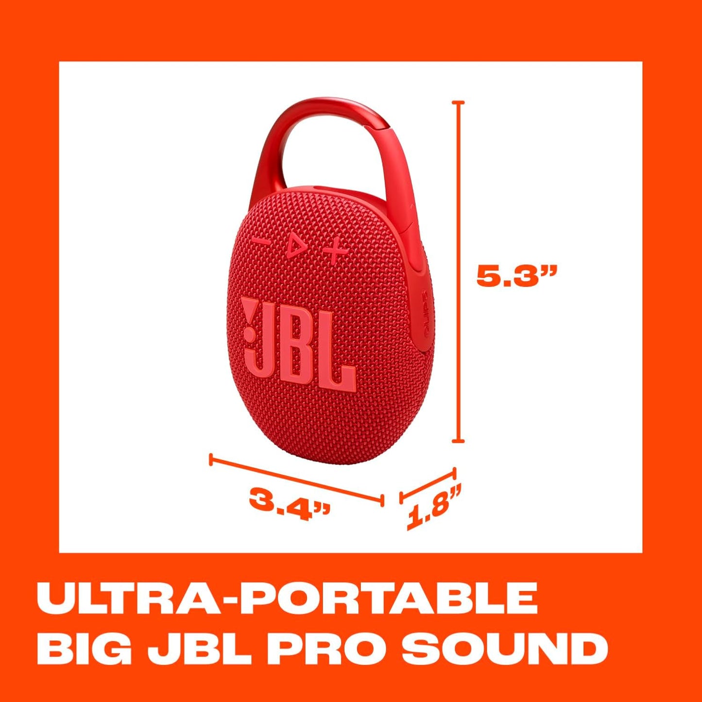 JBL Clip 5 - Ultra-Portable, Waterproof & Dustproof Bluetooth Speaker, Big Pro Sound with Punchy bass, Integrated Carabiner, Up to 12 Hours of Play, Made in Part with Recycled Materials (Red)