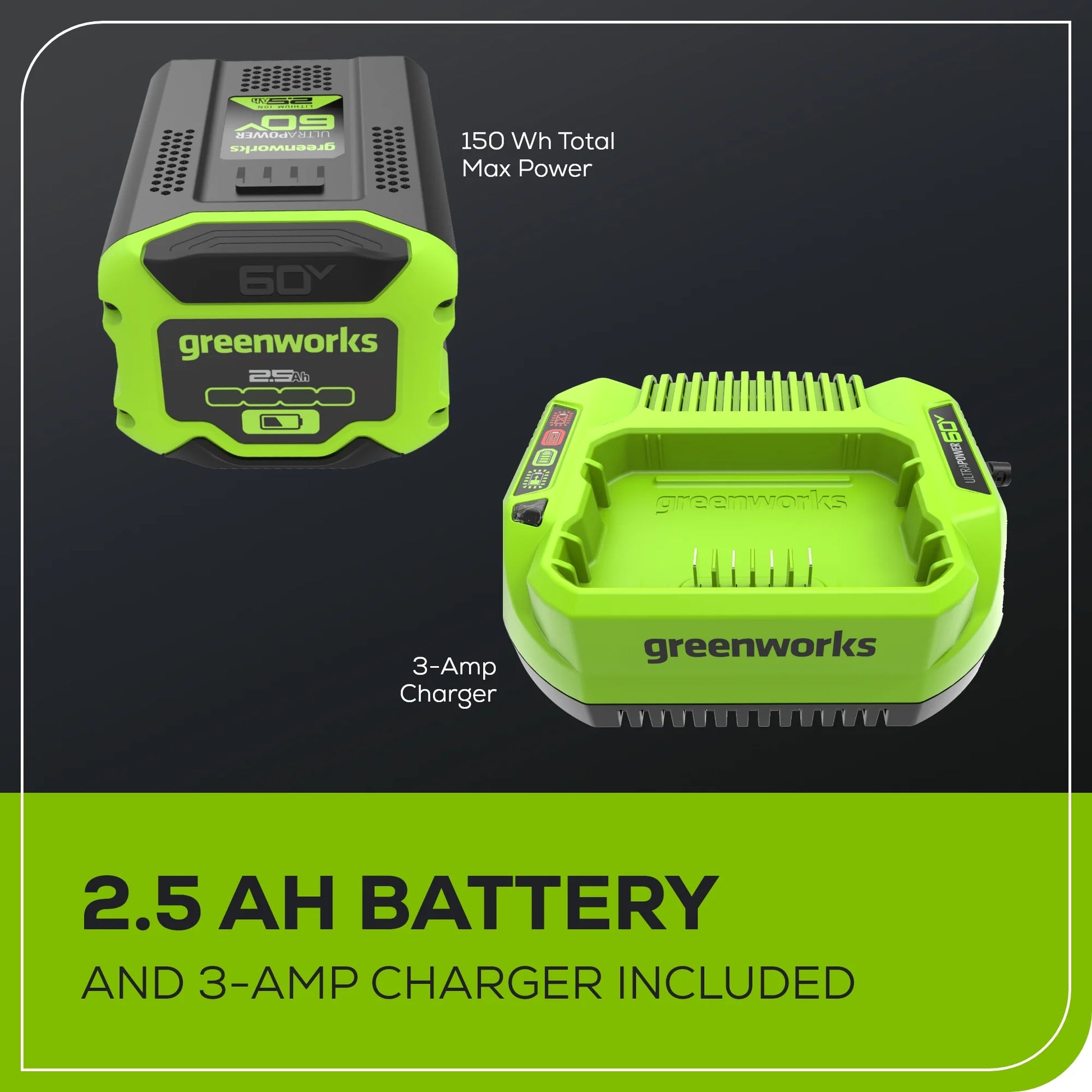 Greenworks 60V 16" 1.5kW Brushless Chainsaw with 2.5 Ah Battery & 3 Amp Charger + Bonus Chain