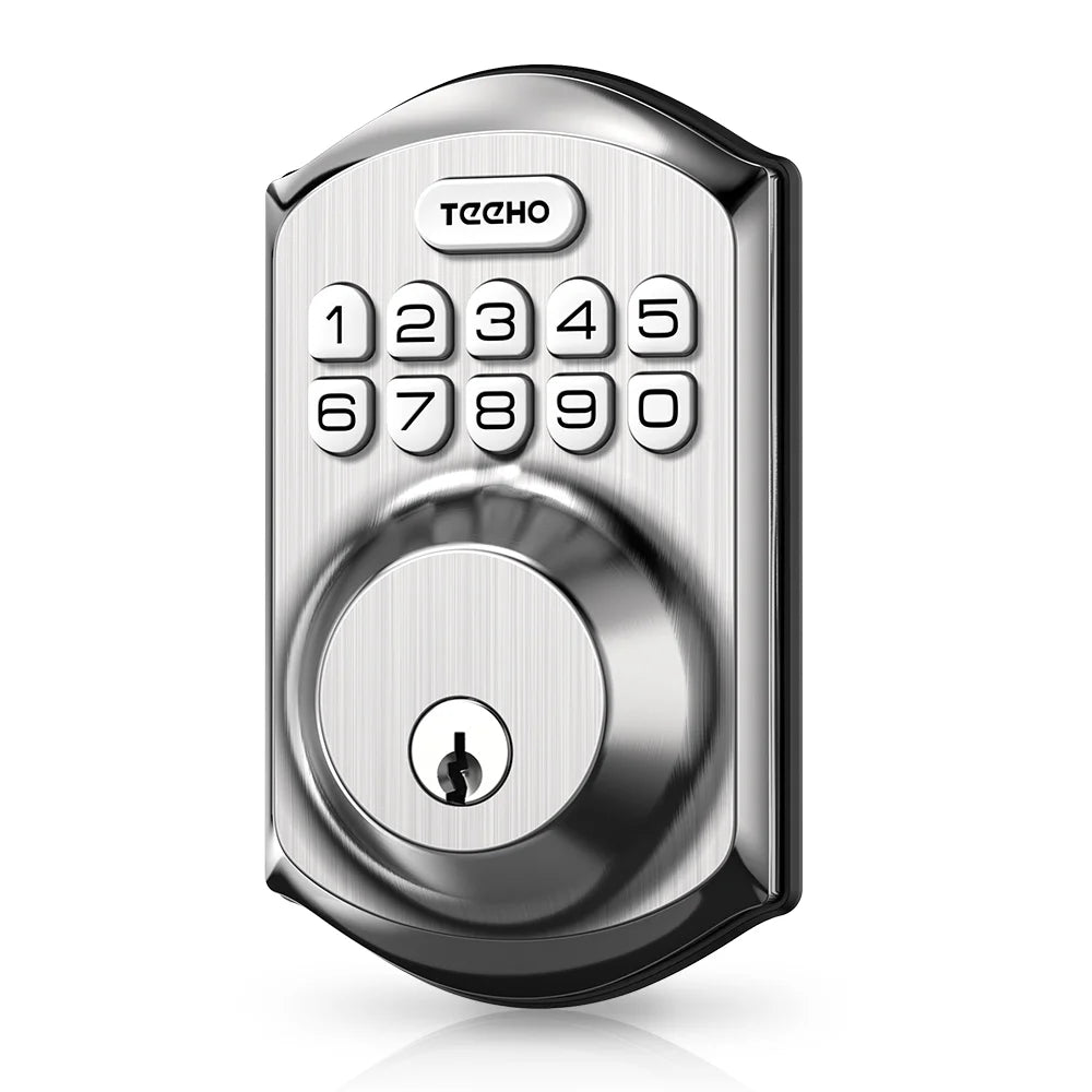 TEEHO Keyless Entry Door Lock Keypad Electronic Smart Deadbolt for Front Door, Digital Lock Anti-Peeking Password, Easy Installation-Satin Nickel