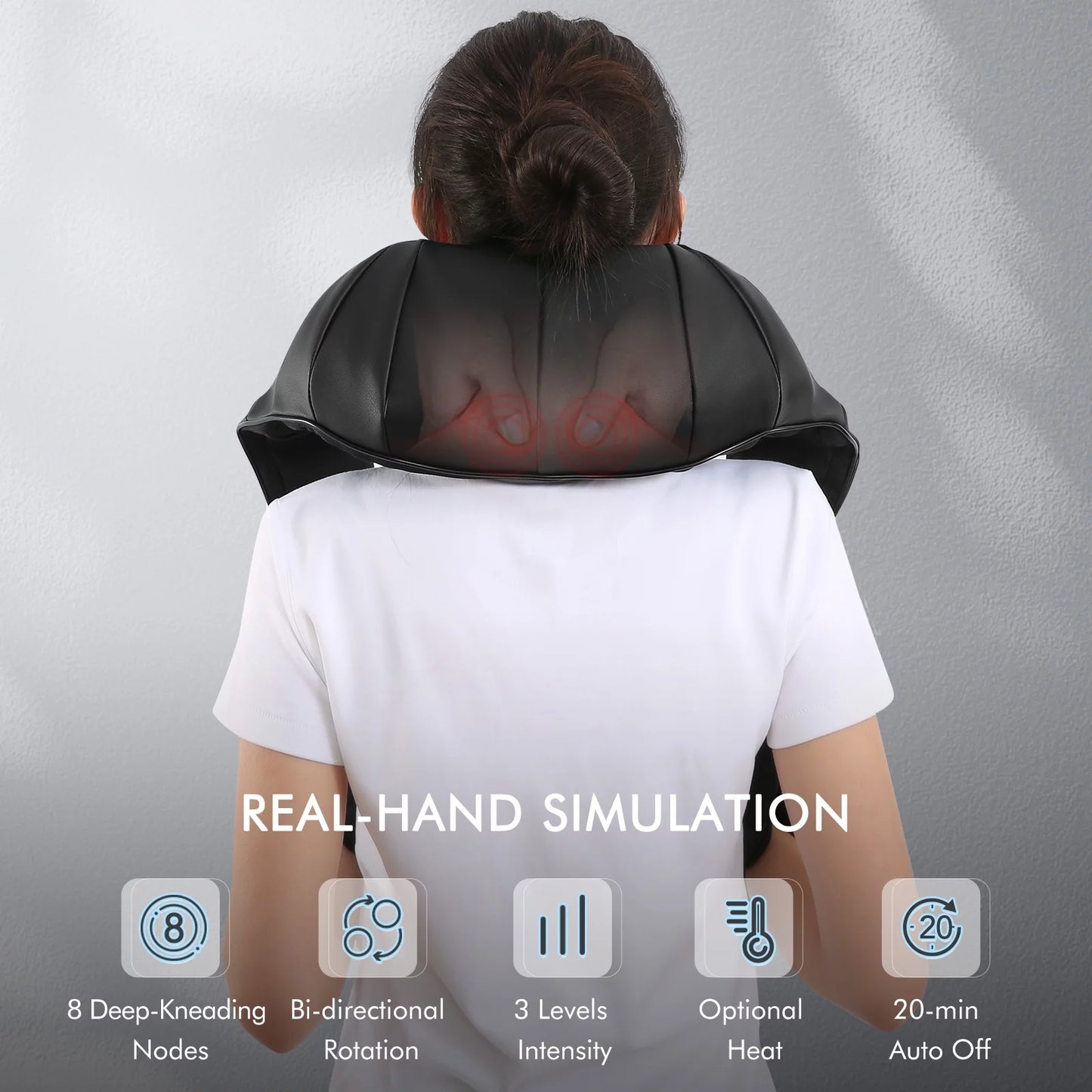 MARNUR Neck and Shoulder Massager, 3D Deep Tissue Kneading Shiatsu Massager with Heat, Black