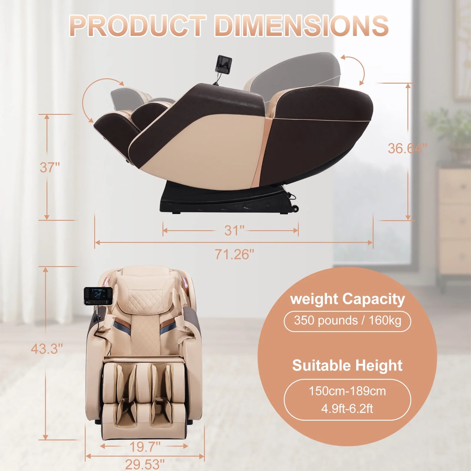 Advanabd Massage Chair, Full Body Zero Gravity Shiatsu 4D Recliner with Heated Bluetooth Foot Roller, Beige