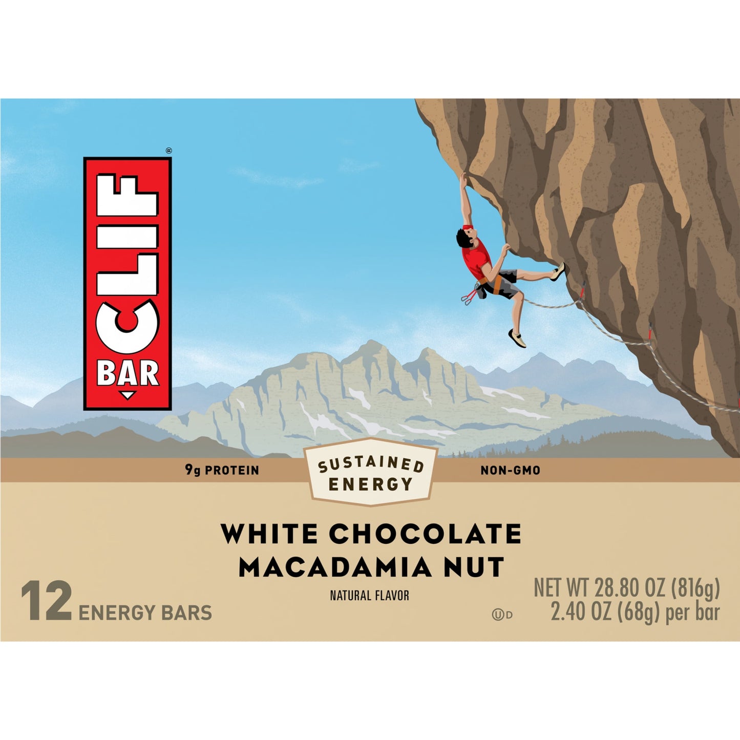 CLIF BAR - White Chocolate Macadamia Nut Flavor - Made with Organic Oats - 9g Protein - Non-GMO - Plant Based - Energy Bars - 2.4 oz. (12 Pack)