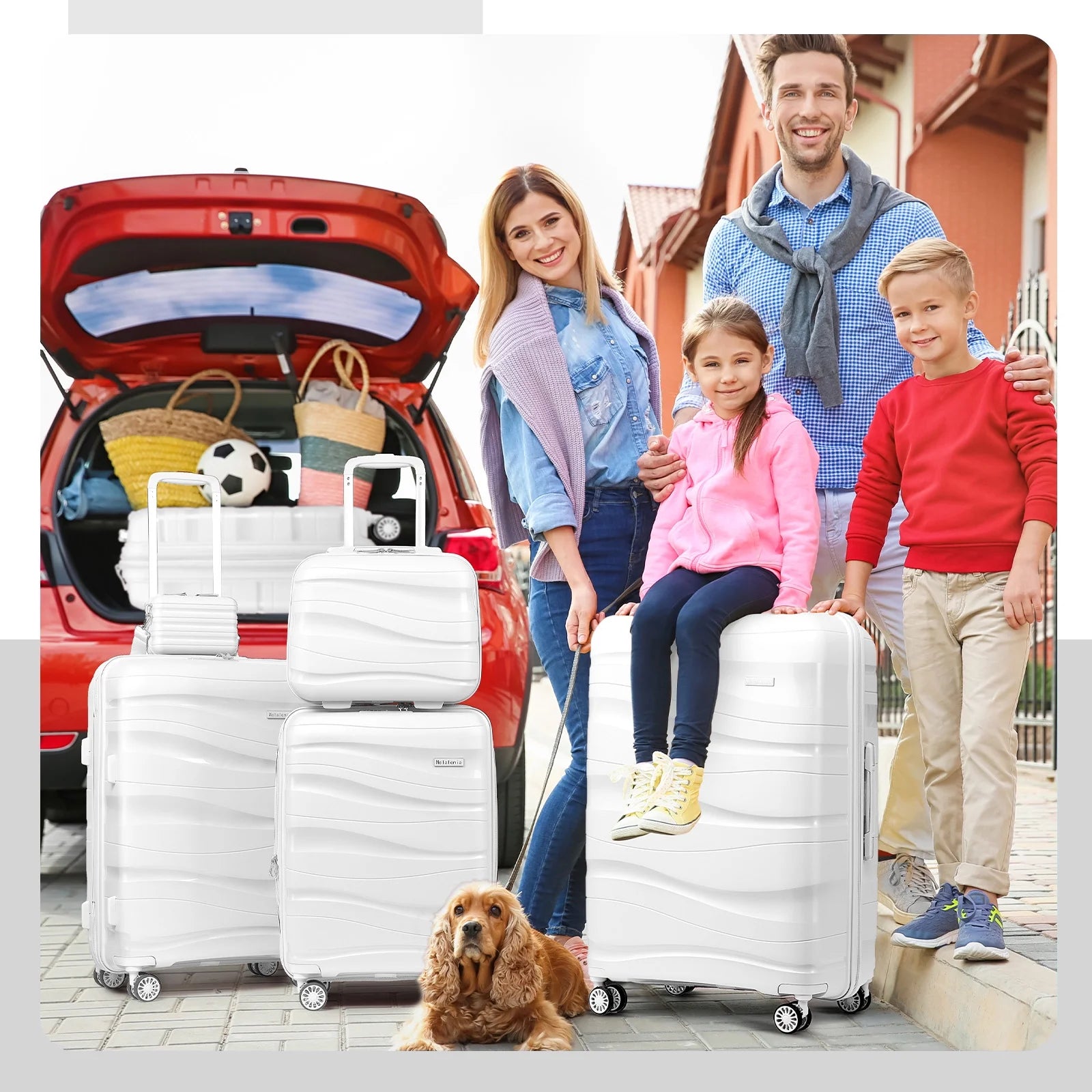 Melalenia - 5 Luggage Sets PP Hardside Spinner Luggage - (Expandable Carry-on Suitcase20")( 24" 28")-White