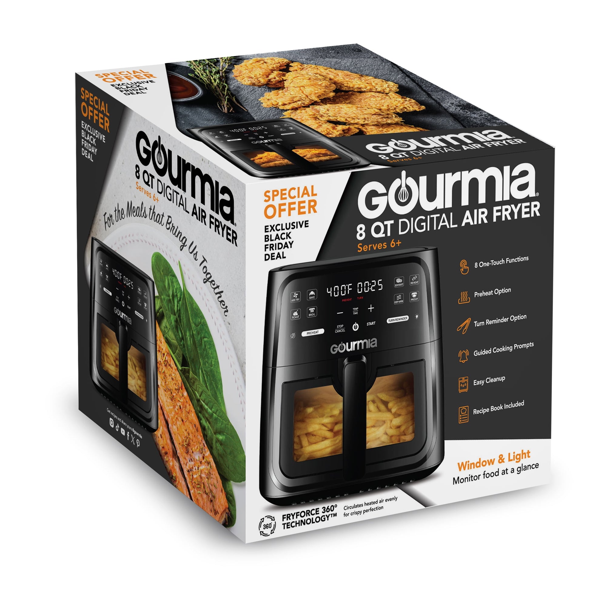 Gourmia 8-Quart Digital Window Air Fryer, with 8 One-Touch Functions, Black