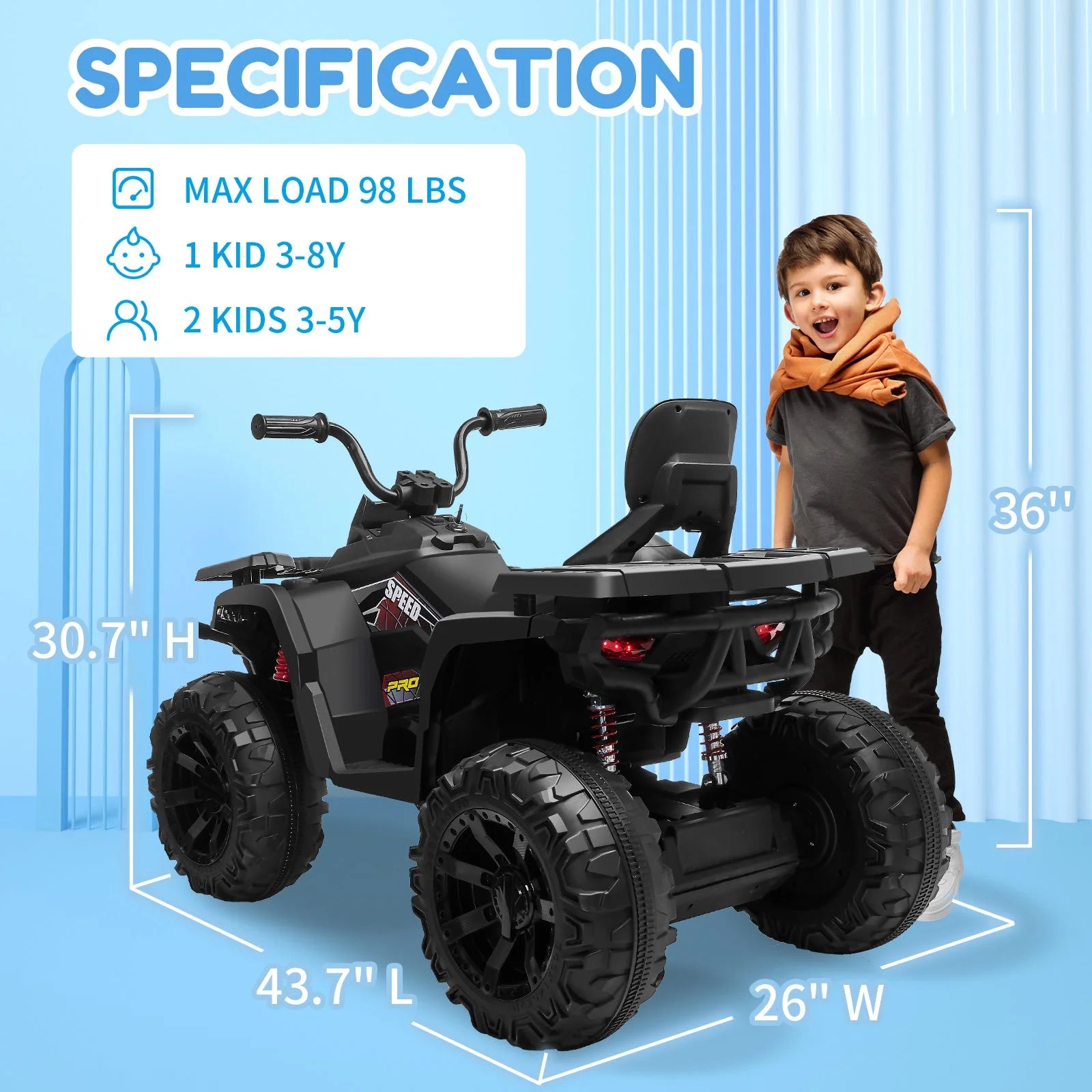 Joyracer 24V 2-Seater Kids Ride on Toy, 400W Motors, 9AH Battery Powered Electric 4-Wheeler ATV, Black