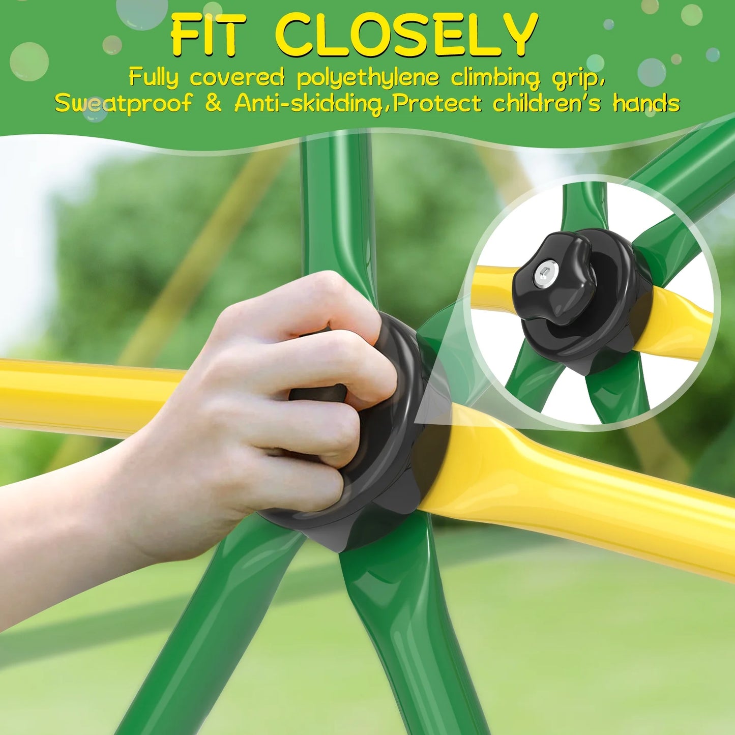 GIKPAL Climbing Dome, 10FT Dome Climber with Hammock for Kids Outdoor Play Equipment, Supports up to 1000lbs Jungle Gym, Anti-Rust, Easy Assembly,Yellow+Green