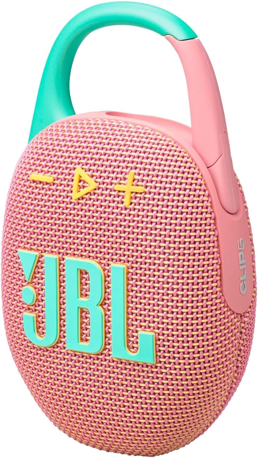 JBL Clip 5 - Ultra-Portable, Waterproof & Dustproof Bluetooth Speaker, Big Pro Sound with Punchy bass, Integrated Carabiner, Up to 12 Hours of Play, Made in Part with Recycled Materials (Pink)