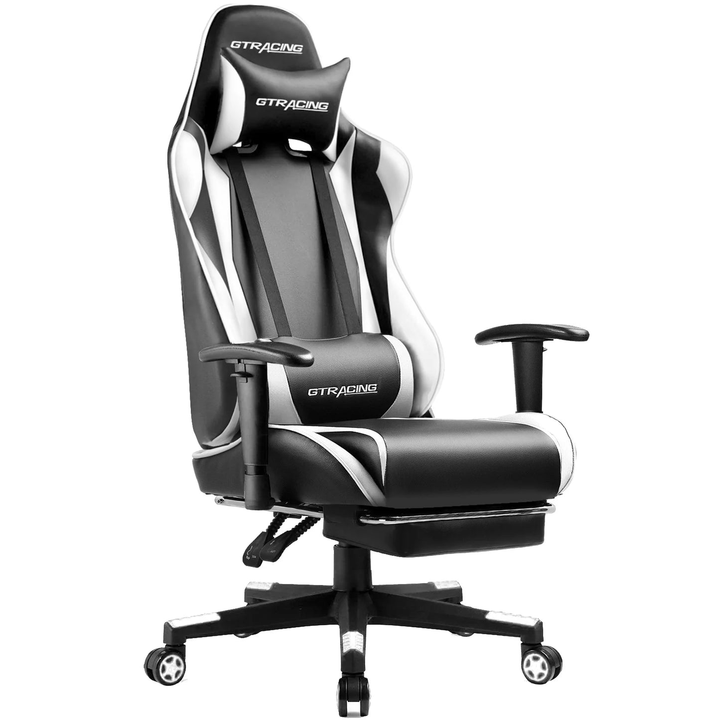 GTRACING Gaming Chair with Footrest PU Leather Office Chair with Adjustable Headrest, White