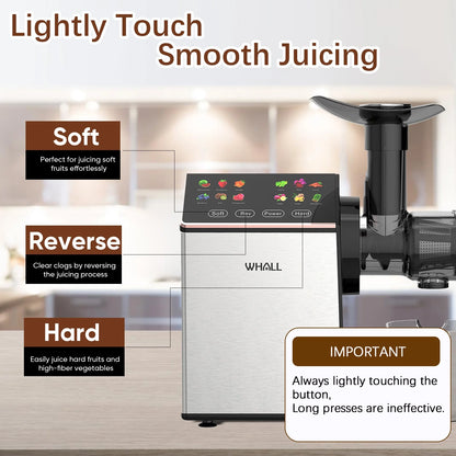 WHALL Masticating Slow Juicer Machine - Touchscreen Cold Press Juicer Machines with Quiet Motor & Reverse Function