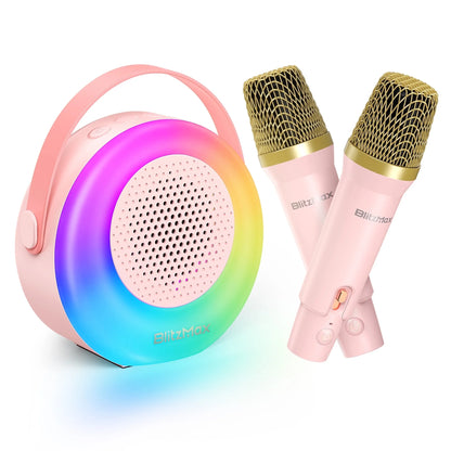 Karaoke Machine with 2 Wireless Mic, Mini Portable Bluetooth Karaoke Singing Speaker for Kids Adults