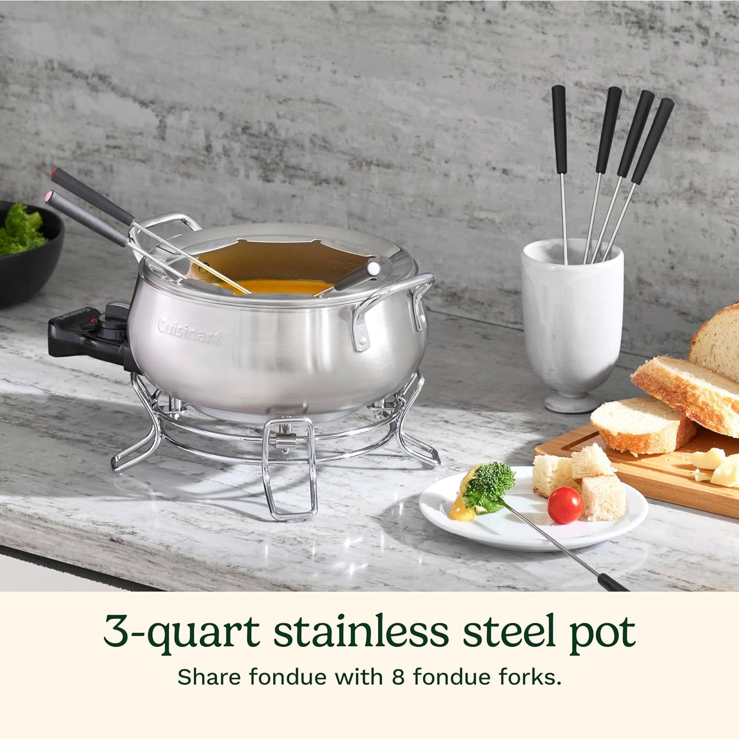 Cuisinart Fondue Pot, 3 Quart, For Chocolate, Cheese, Broth, Oil, Stainless Steel, CFO-3SSP1