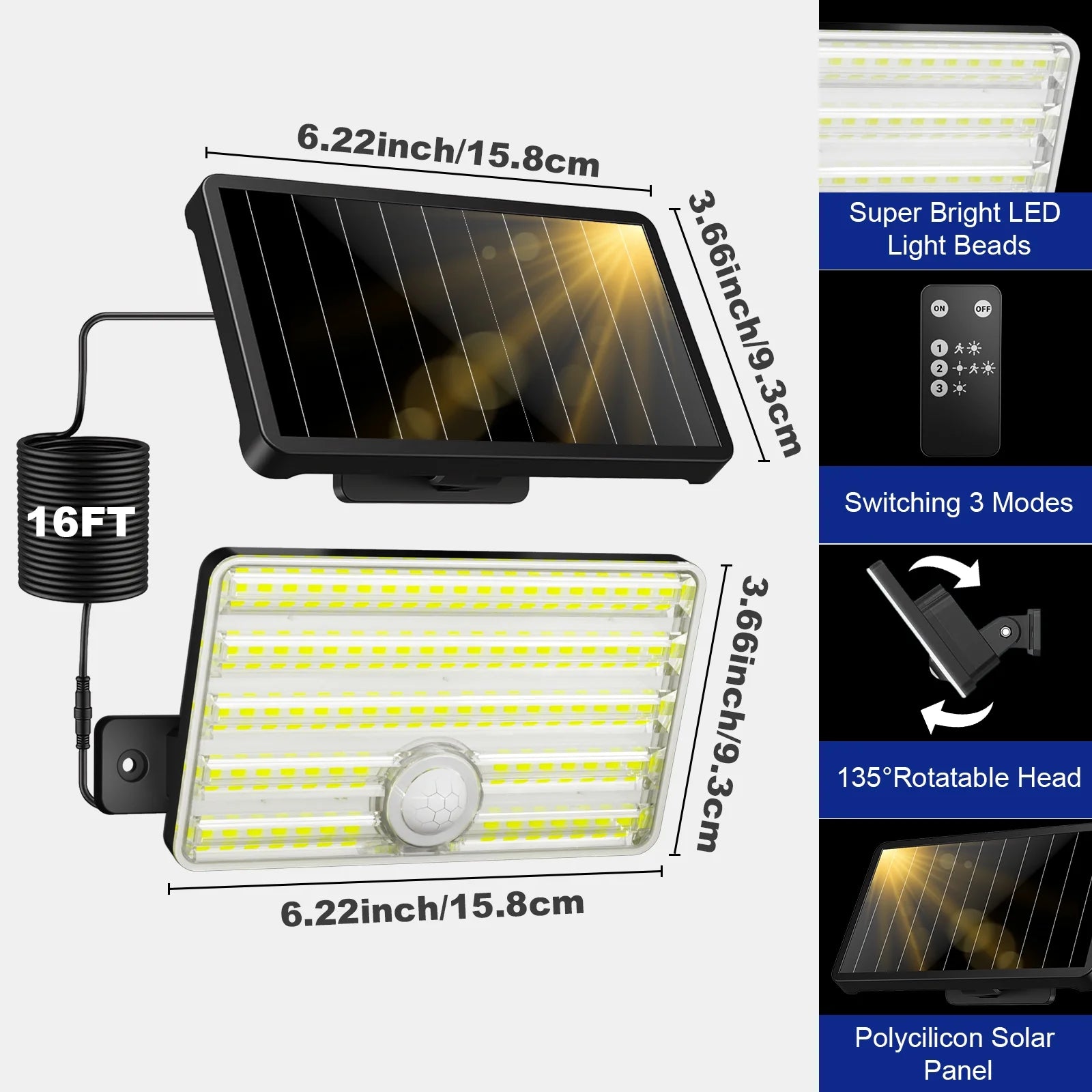 SZRSTH Solar Lights Outdoor - 2Pack LED Solar Powered Motion Sensor Lights with Remote Security Wall Flood Lights for Outside Garage