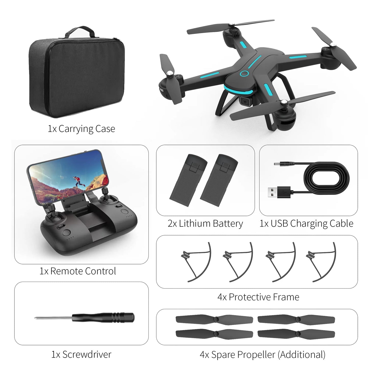 JY03 Drone with 1080P HD Camera for Adults and Kids, FPV RC Quadcopter with LED Lights and Optical flow Sensor, 2 Batteries, Black