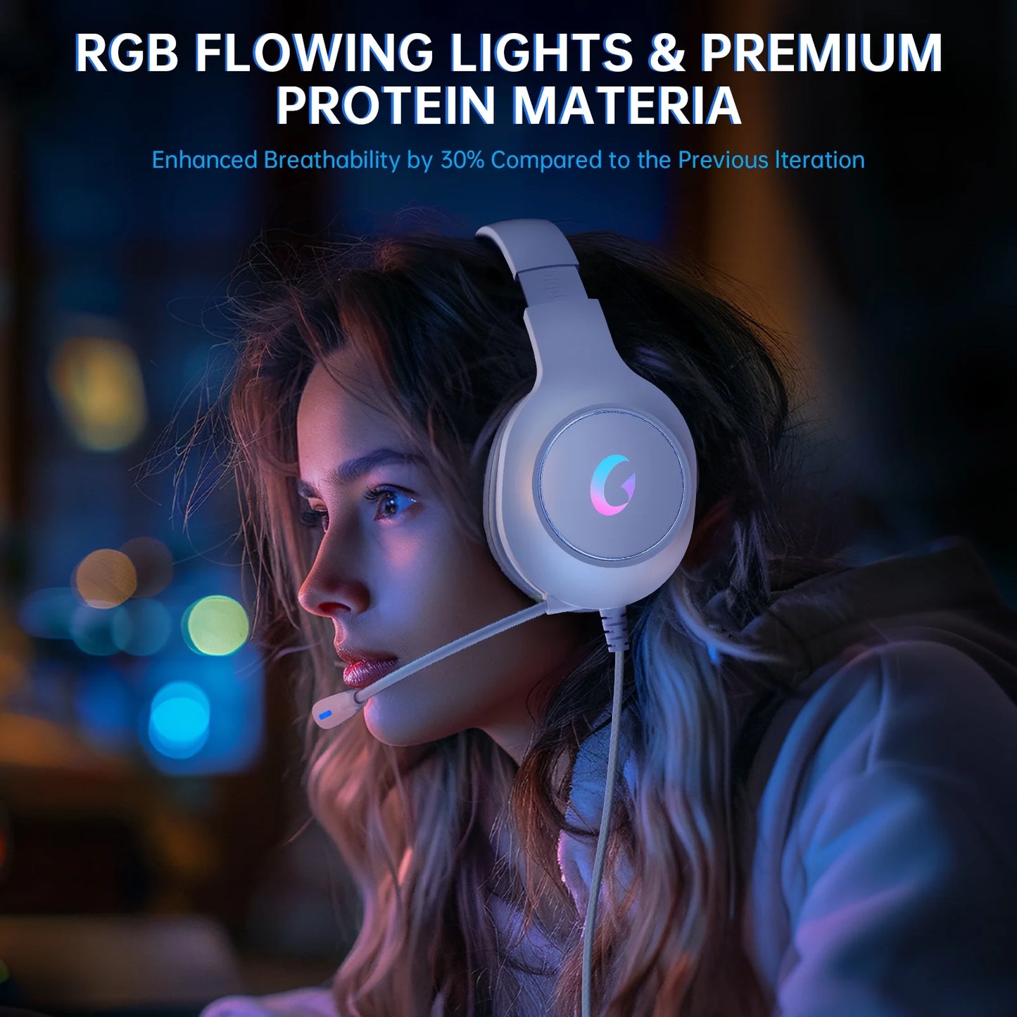 Ecomoment Gaming Headset for PC, PS5, PS4, Xbox Series X/S, Xbox One, Switch, MAC, Xbox Headset with Noise Canceling Microphone, Wired Over-Ear Gaming Headphones with LED Light&7.1 Surround Sound