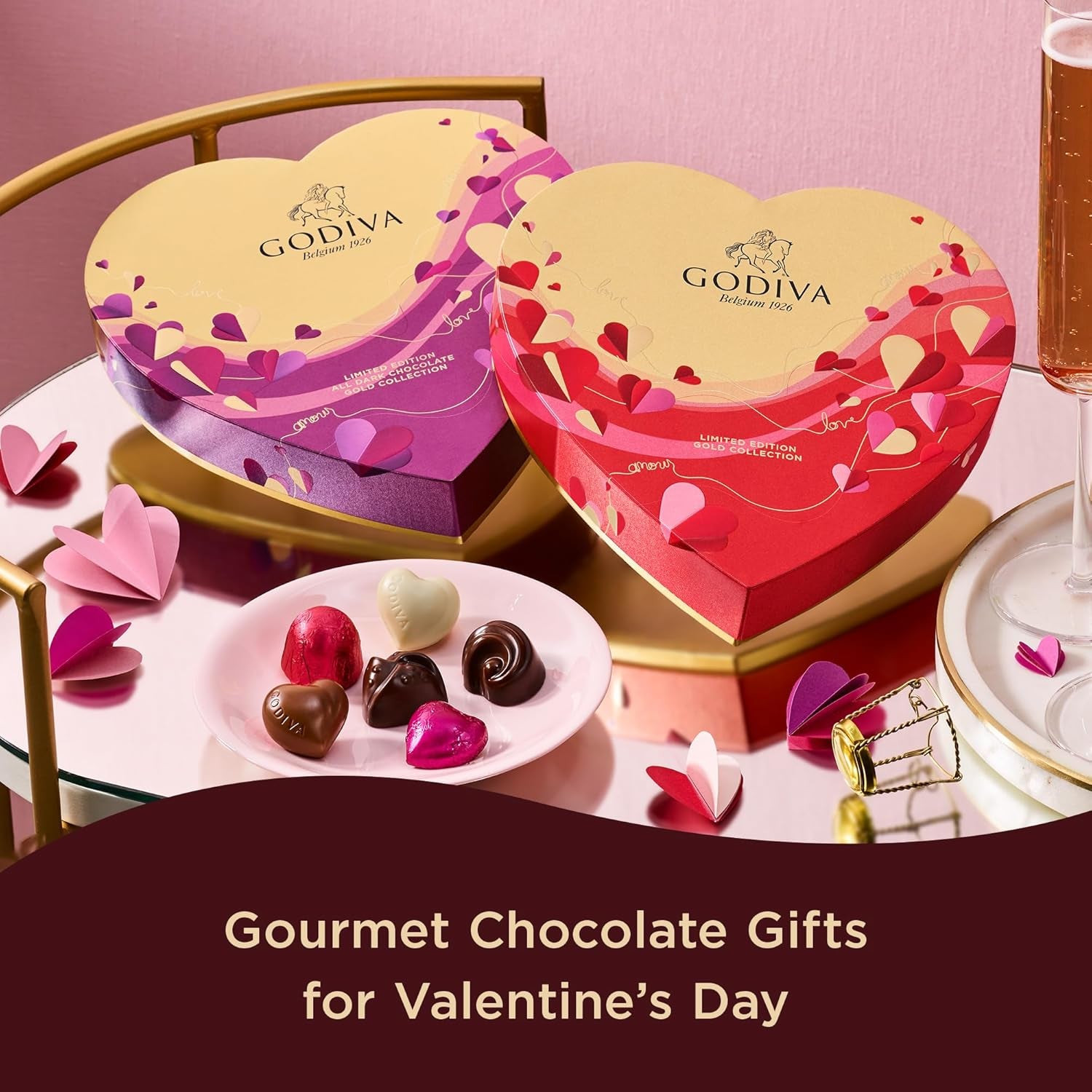 Godiva Chocolatier Valentine’s Day Heart Chocolate Gift Box - 14 Piece Assorted Milk, White and Dark Chocolate with Gourmet Fillings – Elegant Treat for Women or Men