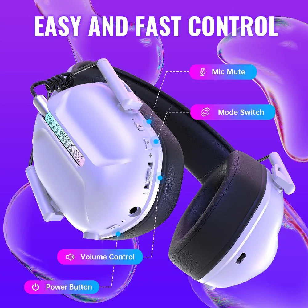 Ecomoment Wireless Gaming Headset for PS5 PS4 Nintendo Switch PC Mac, 2.4 GHz/Bluetooth 5.2 Gaming Headphones with Noise Cancelling Microphone 40+ Hours Battery Life,3.5mm Wired for Xbox Series,White