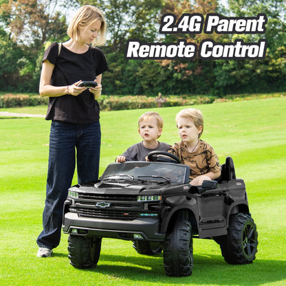 Chevrolet Silverado 24V Powered Ride on Cars for Kids, Extra large Real 2 Seat Ride on Toys with Remote Control, LED Light, MP3 Player, Electric Vehicles Ride on Truck for Boys Girls Gifts, Black