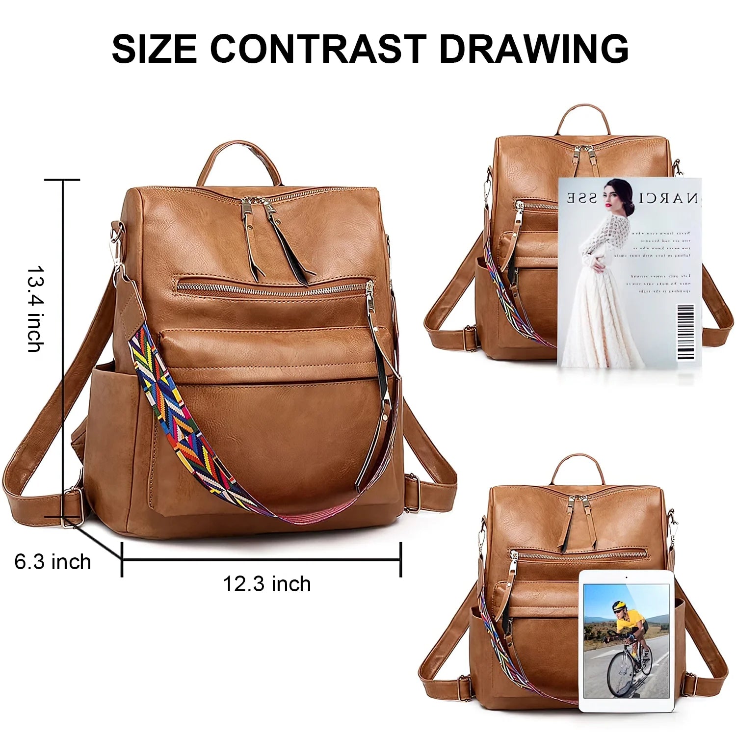 YOMYM Backpack Purse for Women Fashion PU Leather Designer Anti-theft School Backpack Convertible Shoulder Bags Brown