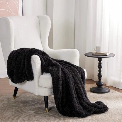 Bedsure Faux Fur Throw Blankets Black - Fluffy Blankets & Throws Shaggy Blanket, 50x60 Inches