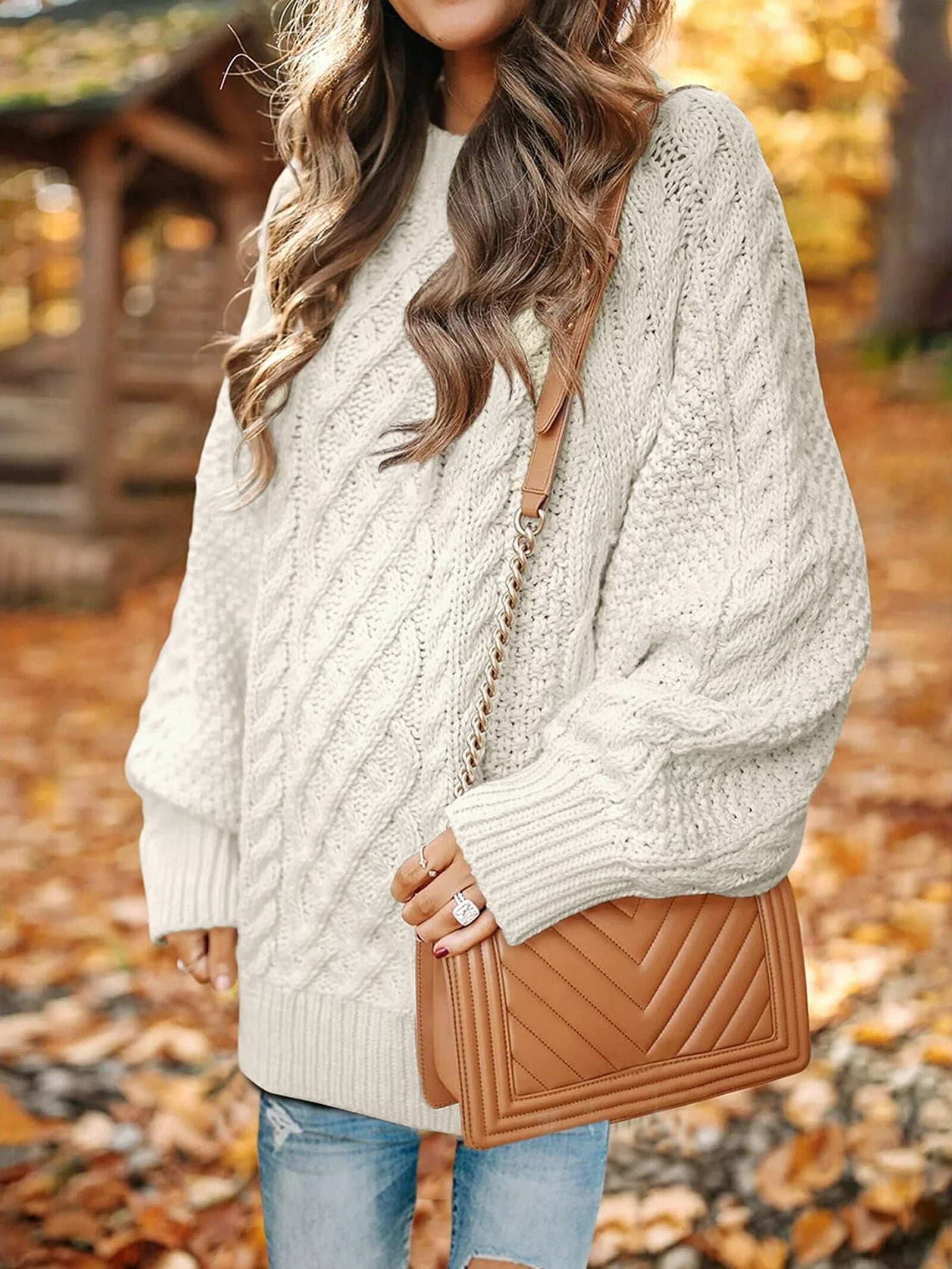 MOSHU Oversized Sweaters for Women Cable Knit Chunky Pullover Sweater