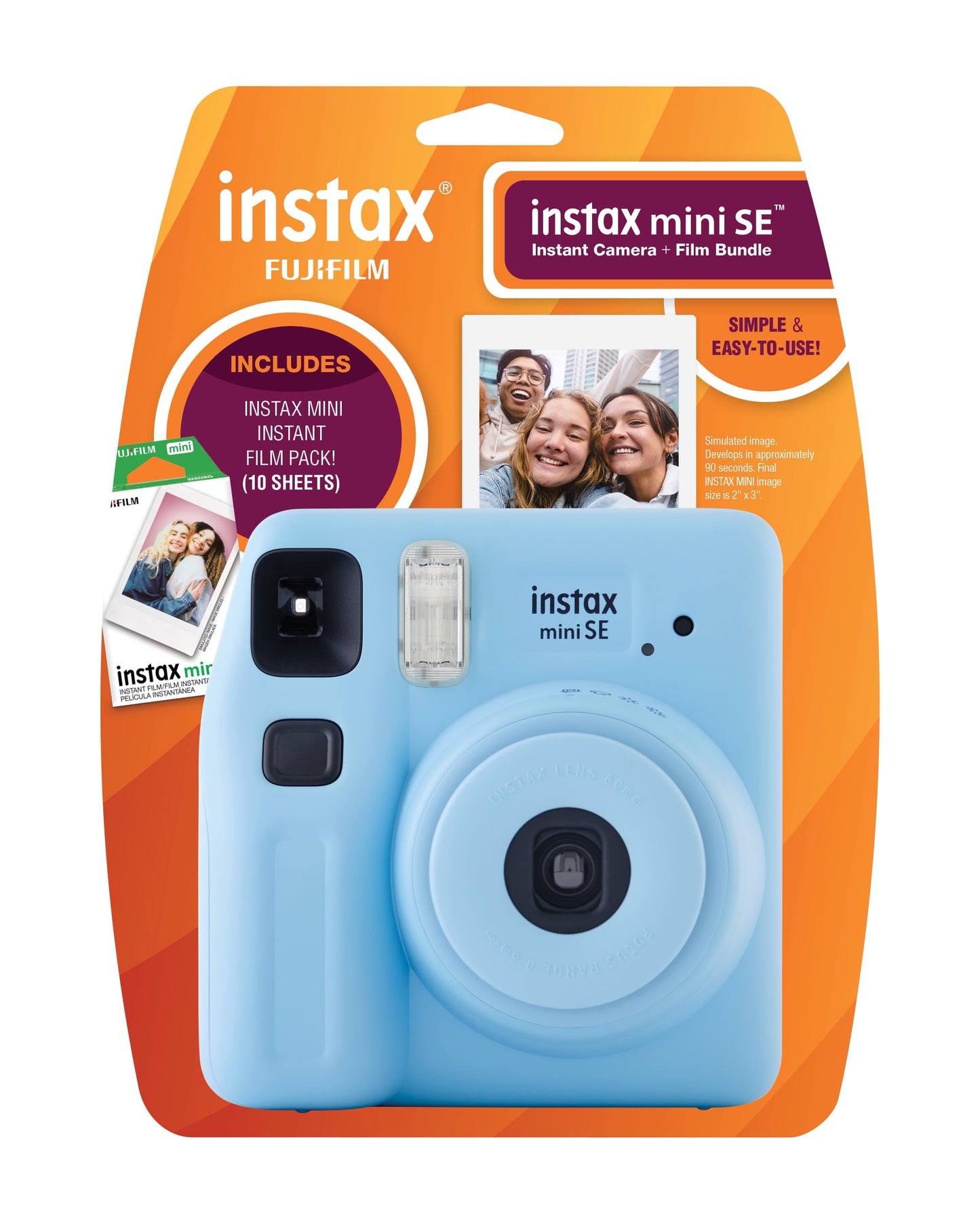 Fujifilm instax Mini SE Instant Camera with Bonus 10 pack Mini Film, Light Blue