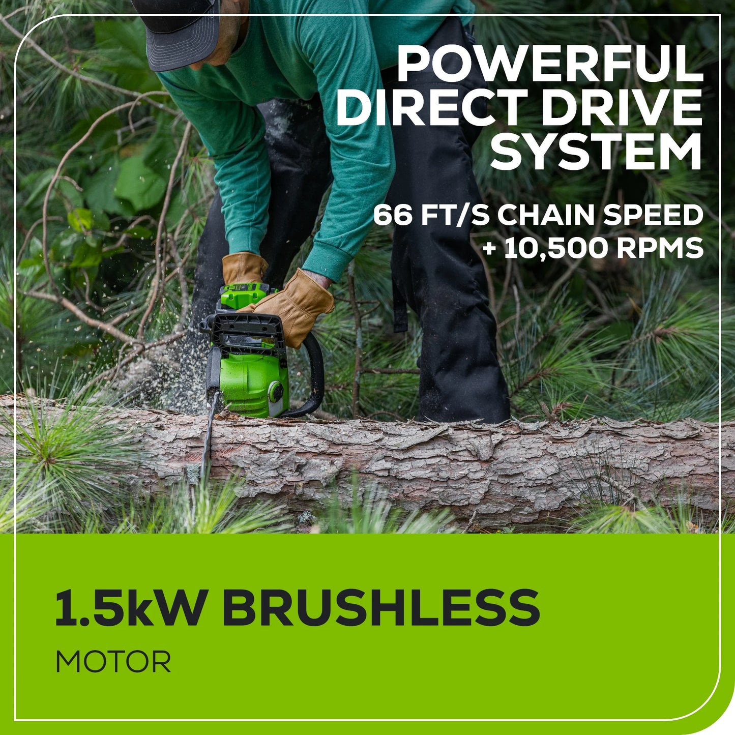 Greenworks 60V 16" 1.5kW Brushless Chainsaw with 2.5 Ah Battery & 3 Amp Charger + Bonus Chain