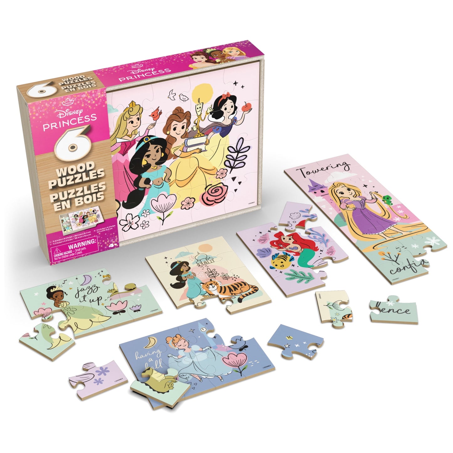 Spin Master Games, 6-Pack Of Disney Princess Wood Jigsaw Puzzles for Kids Ages 3 and up