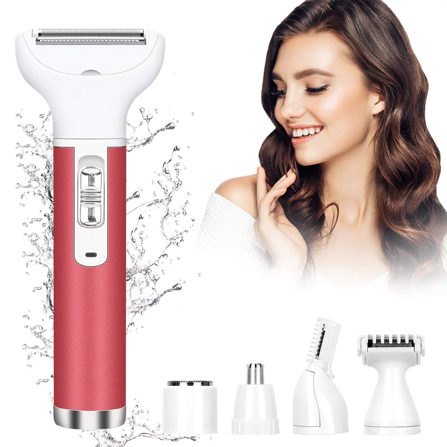 Hoey 5 in 1 Painless Hair Remover for Women, Facial Hair Removal, Electric Cordless Shaver Set, Wet & Dry Lady Razor for Women for