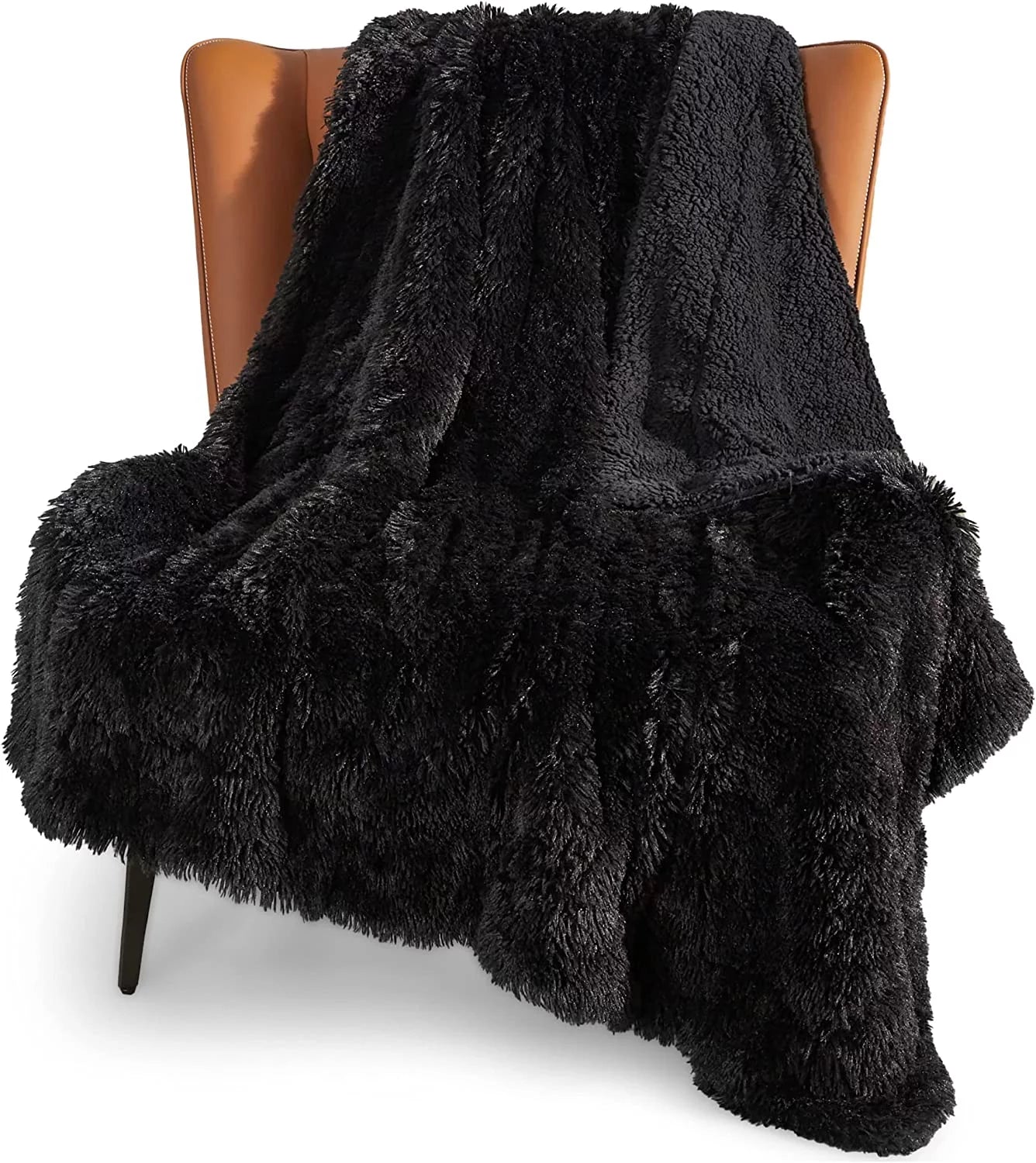 Bedsure Faux Fur Throw Blankets Black - Fluffy Blankets & Throws Shaggy Blanket, 50x60 Inches