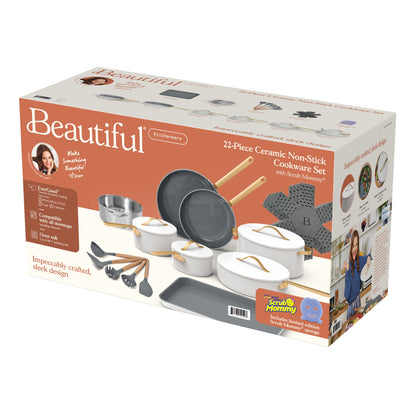 Beautiful 22pc Cookware Set, White Icing by Drew Barrymore