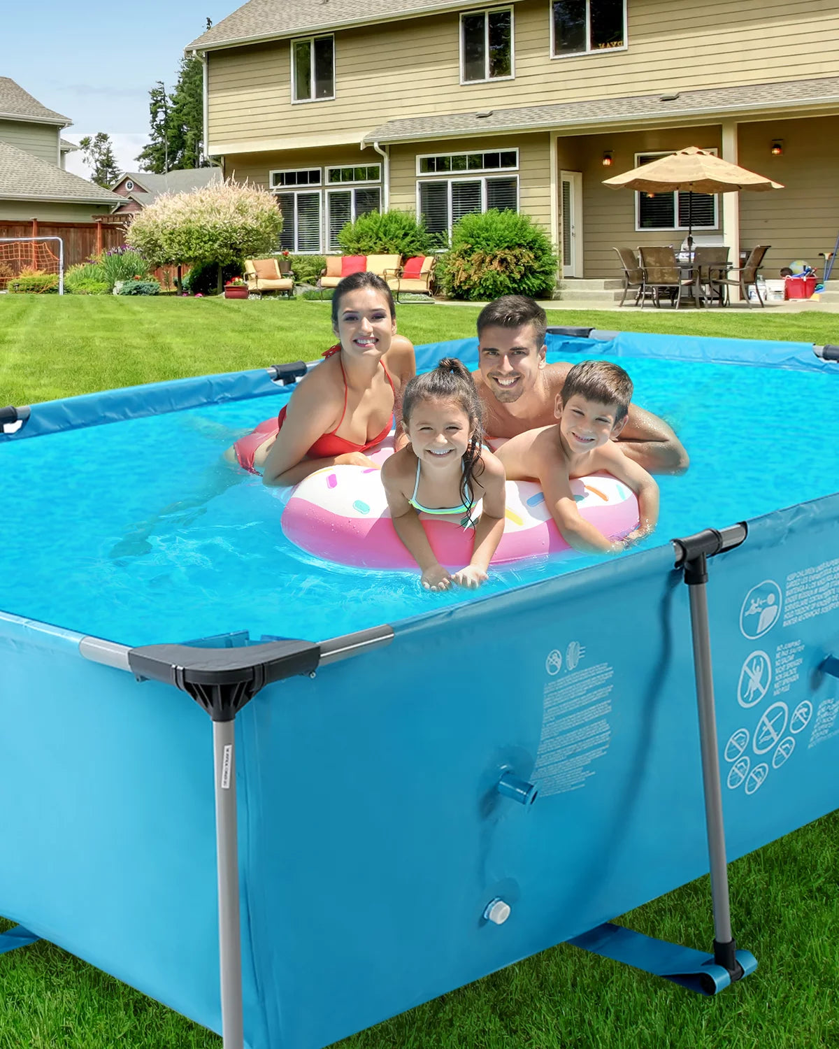 Naipo 10 ft Swimming Pool 118”* 79“ Above Ground Outdoor Rectangular Frame Pools Blue Family Outdoor Use (Pump NOT Included)