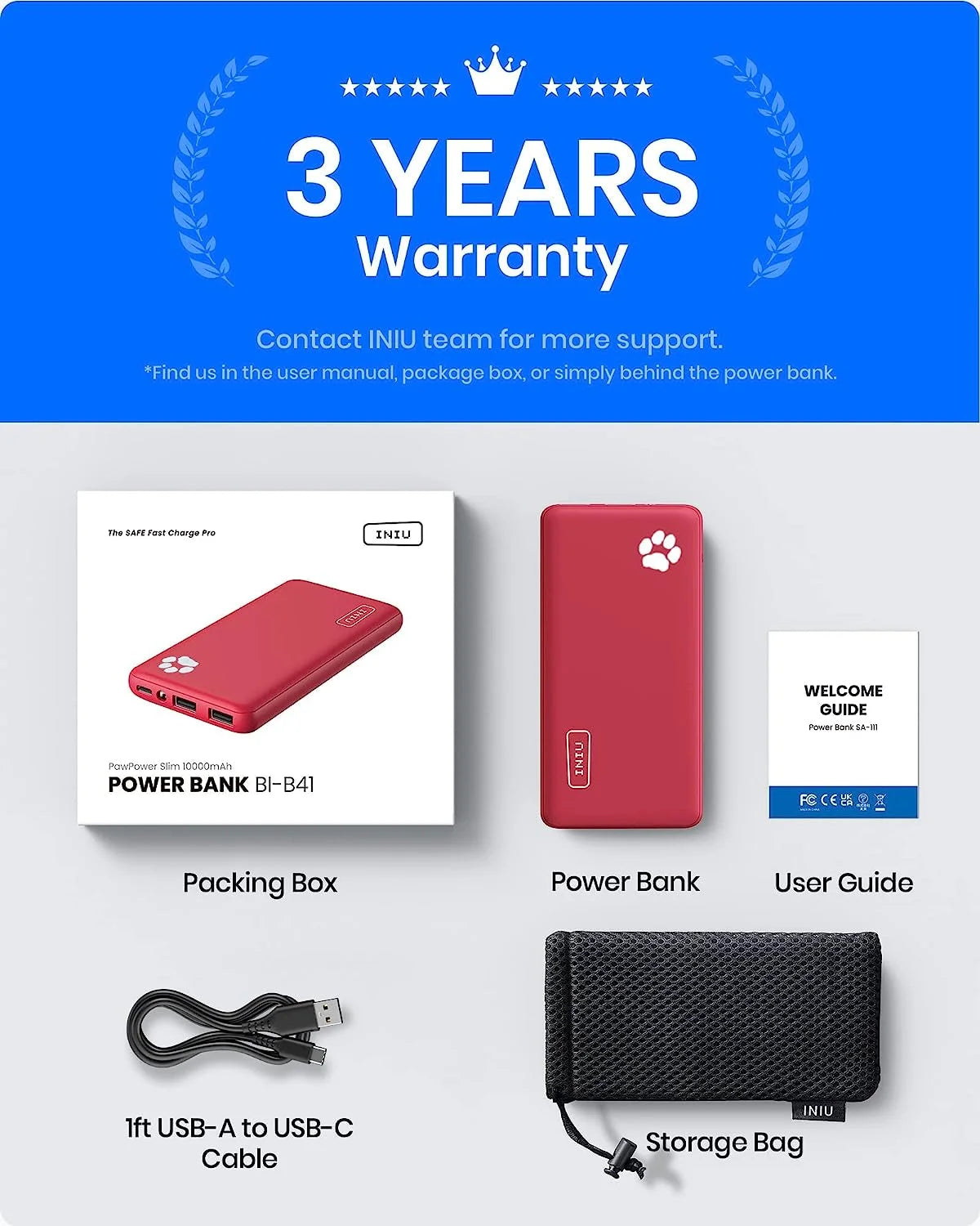 INIU 10000mAh Power Bank,Slimmest 15W Portable Charger, USB C in&Out High-Speed Charging Battery Pack, Compatible with iPhone and Samsung, Red