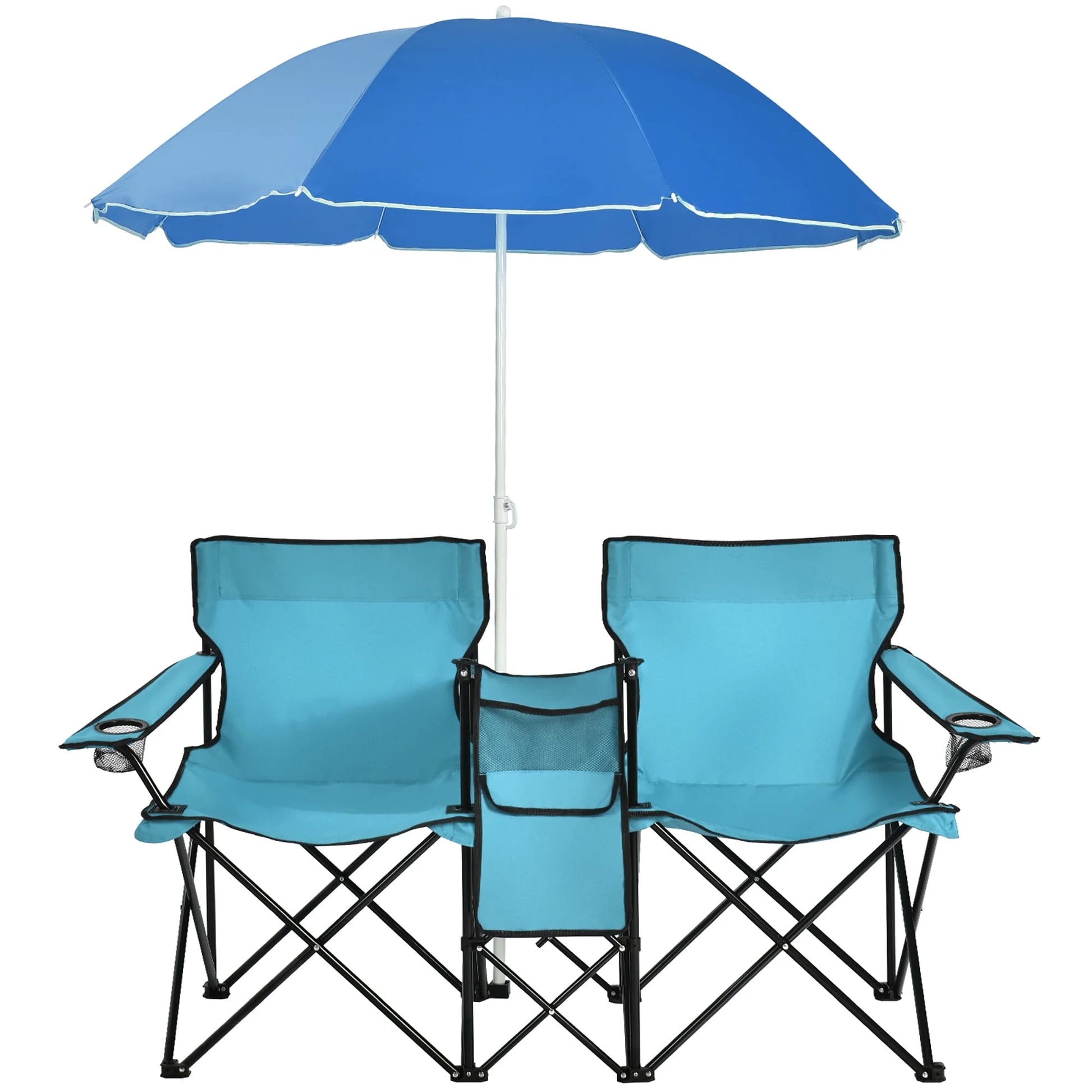 Costway Portable Folding Picnic Double Chair W/Umbrella Table Cooler Beach Camping Chair