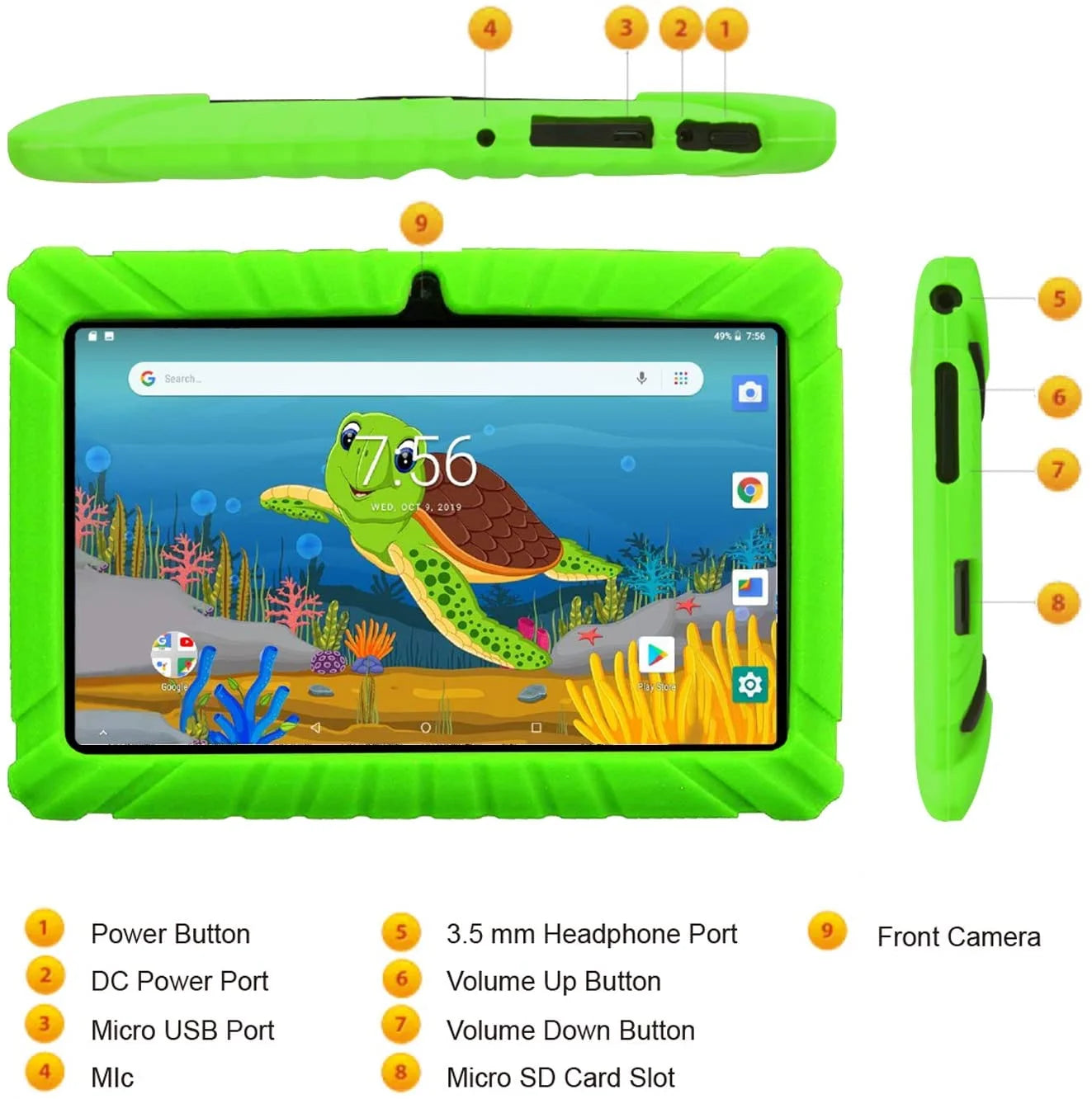 Contixo 7" Tablet Bundle, Kids Ages 3-7, Contixo Academy, STEM Learning, Headphones & Sleeve Case, Android Tablet, Parental Controls – Green