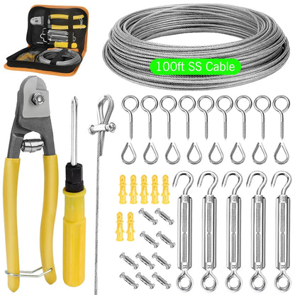 NVAAV 1/16" Stainless Steel Wire Rope Kit - 98ft Cable, M5 Turnbuckles, Organizer Bag - Ideal for String Lights, Curtains, Clotheslines, and Gardens