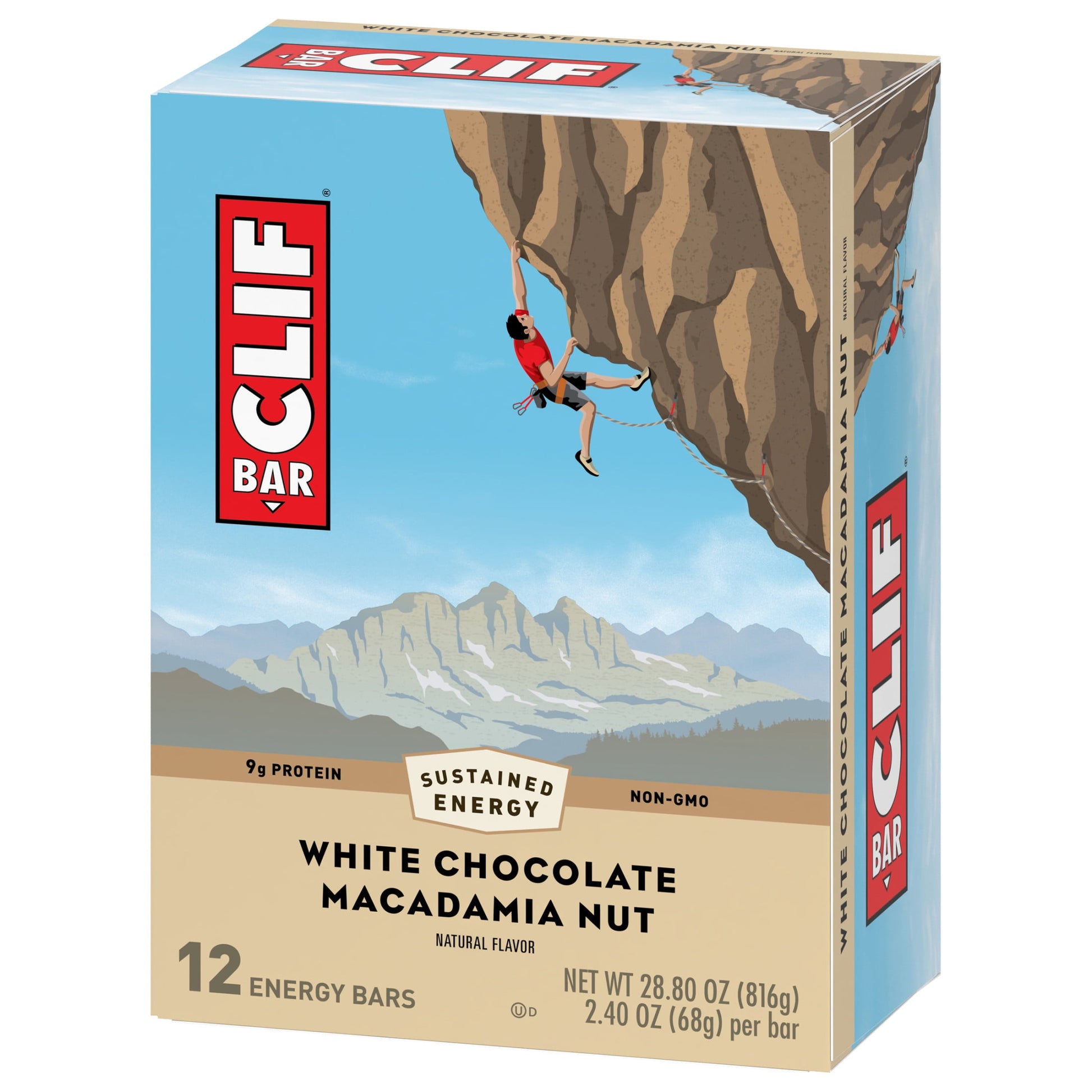 CLIF BAR - White Chocolate Macadamia Nut Flavor - Made with Organic Oats - 9g Protein - Non-GMO - Plant Based - Energy Bars - 2.4 oz. (12 Pack)