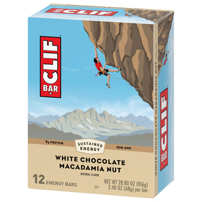 CLIF BAR - White Chocolate Macadamia Nut Flavor - Made with Organic Oats - 9g Protein - Non-GMO - Plant Based - Energy Bars - 2.4 oz. (12 Pack)